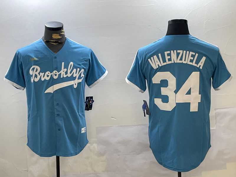 Men%27s Los Angeles Dodgers #34 Fernando Valenzuela blue Authentic Collection Stitched MLB Jersey